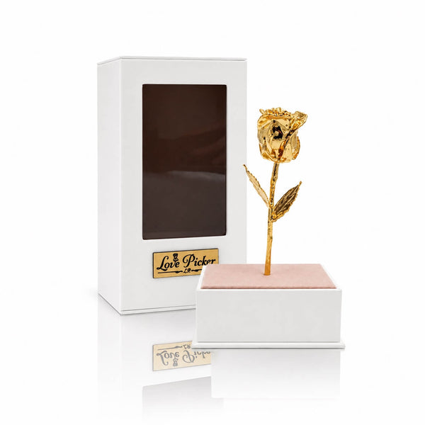 24K Gold Rose in Standing Clear Window Display Box | LovePicker