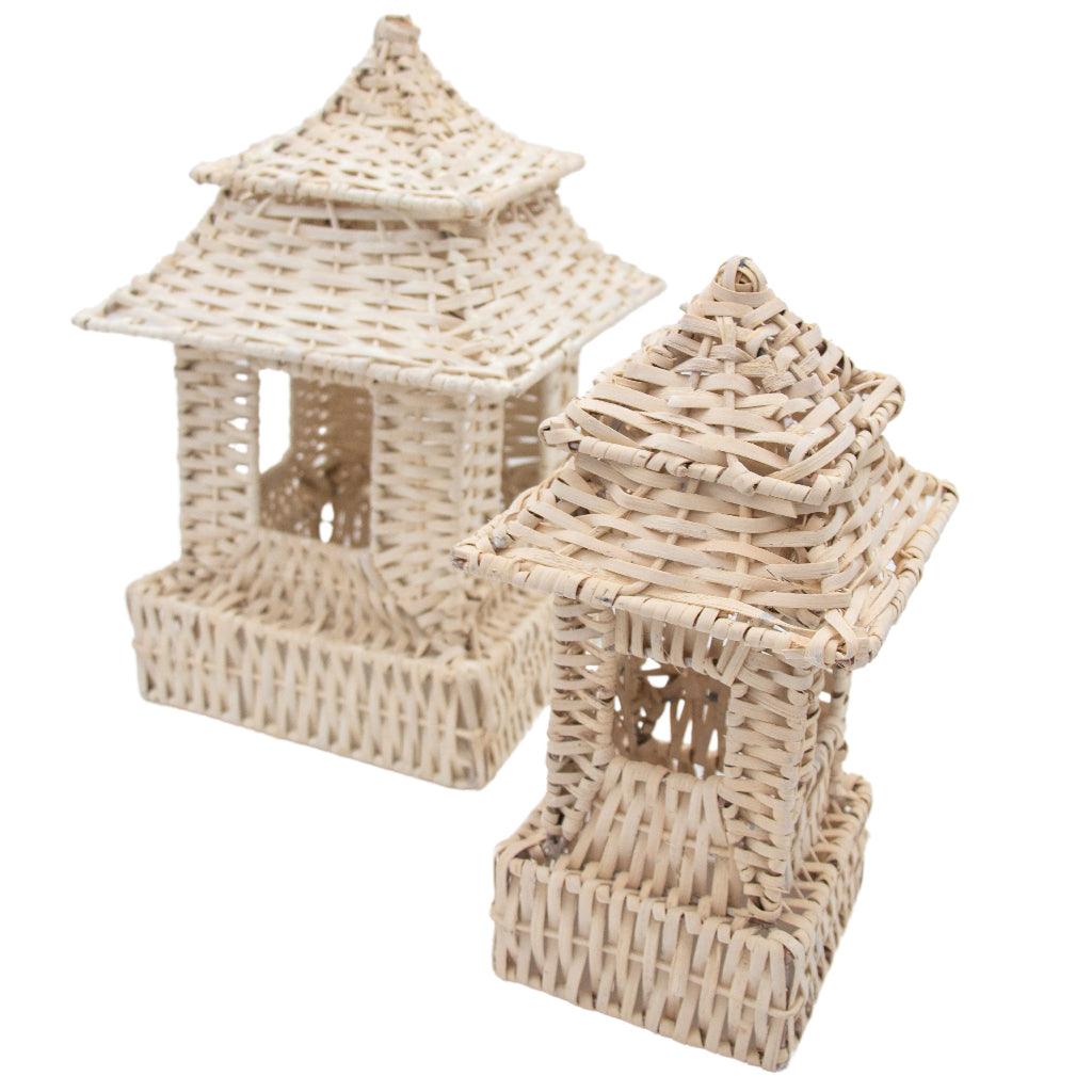 White Rattan Pagoda Lanterns – Set of 2