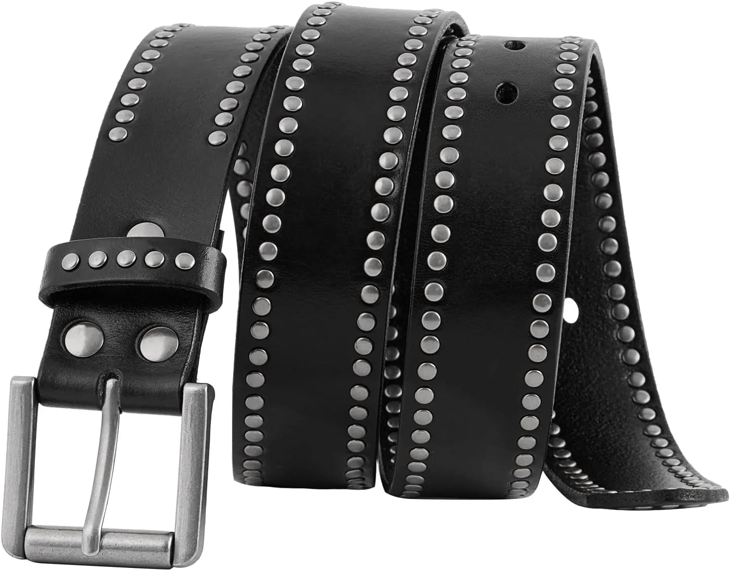 Wide Black Studded Leather Belt - Punk Rock Rivet Waist Belt for Jeans & Streetwear