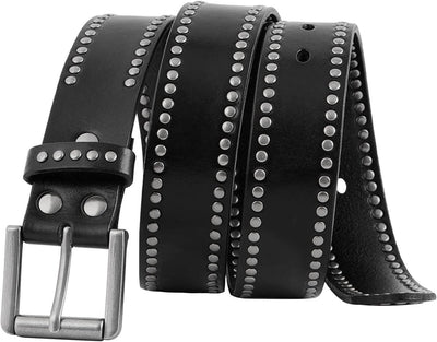 Wide Black Studded Leather Belt - Punk Rock Rivet Waist Belt for Jeans & Streetwear