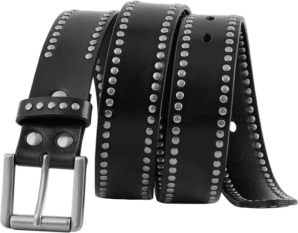Wide Black Studded Leather Belt - Punk Rock Rivet Waist Belt for Jeans & Streetwear