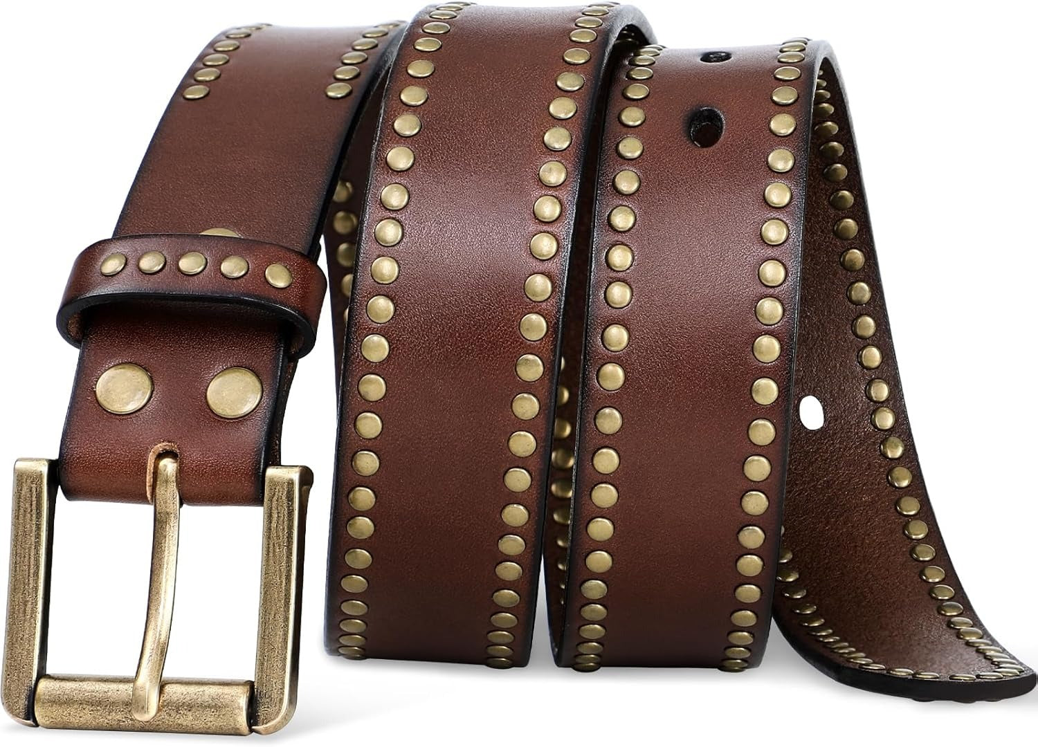 Wide Black Studded Leather Belt - Punk Rock Rivet Waist Belt for Jeans & Streetwear