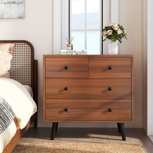 Wide Wooden Dresser with 4 Drawers for Bedroom Living Room-Walnut