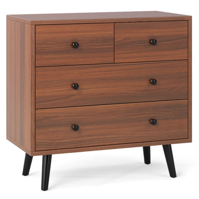 Wide Wooden Dresser with 4 Drawers for Bedroom Living Room-Walnut
