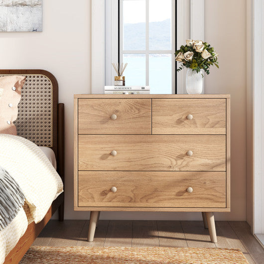 Wide Wooden Dresser with 4 Drawers for Bedroom Living Room-Natural