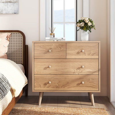 Wide Wooden Dresser with 4 Drawers for Bedroom Living Room-Natural