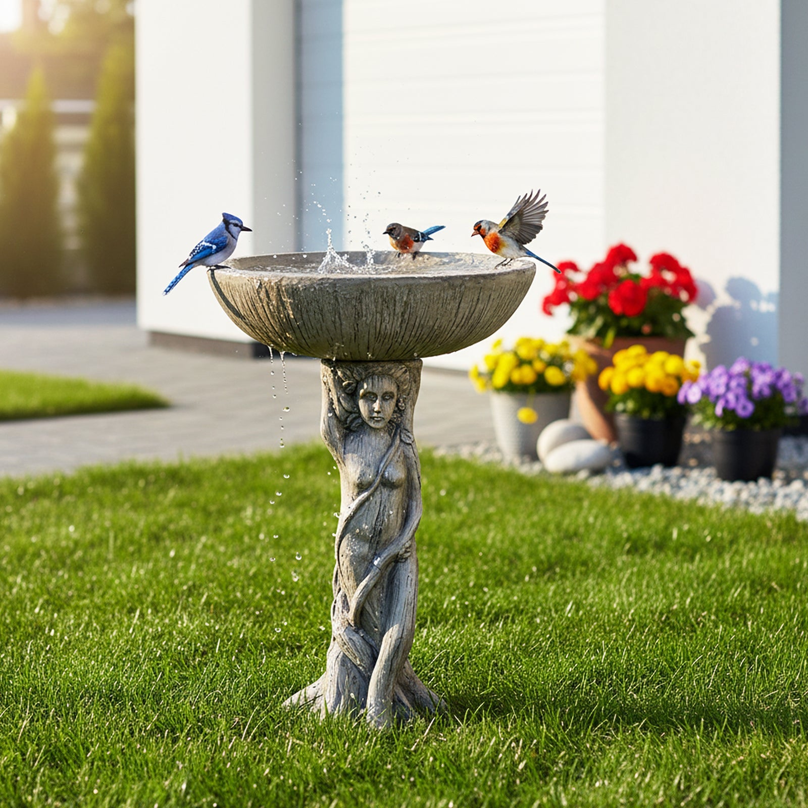 Concrete Bird Bath Statue Classical Goddess 22 Inch