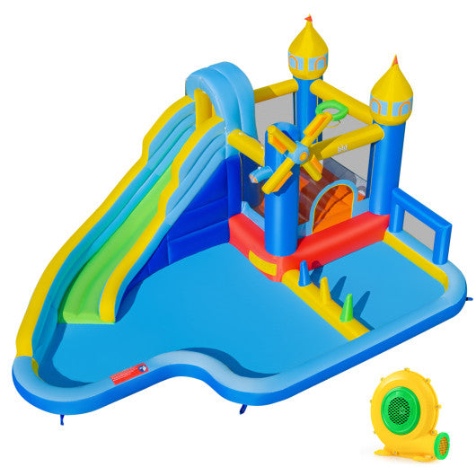 Windmill-themed Inflatable Water Slide Park with Jumping Area and Blower