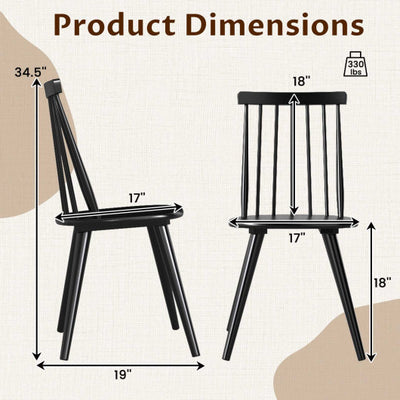 Windsor Dining Chair Set of 4 with Solid Rubber Wood Frame-Black