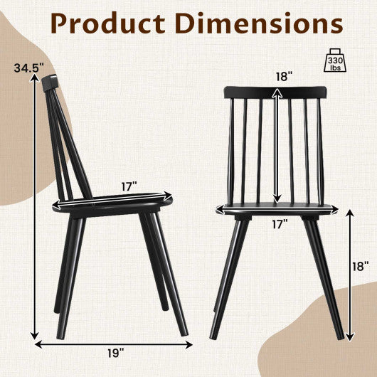 Windsor Dining Chair Set of 4 with Solid Rubber Wood Frame-Black