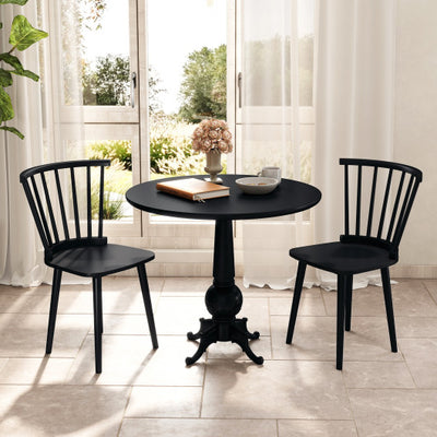 Windsor Dining Chairs Set of 2 Rubber Wood Kitchen Chairs with Spindle Back-Black