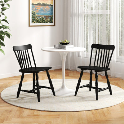 Windsor Dining Chairs Set of 2 with Curved Spindle Back-Black