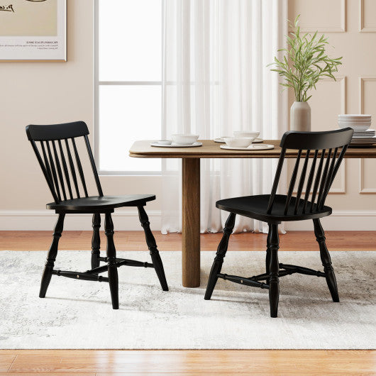 Windsor Dining Chairs Set of 2 with Curved Spindle Back-Black