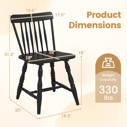 Windsor Dining Chairs Set of 2 with Curved Spindle Back-Black