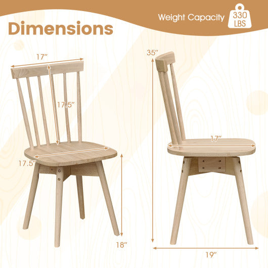 Windsor Dining Chairs Set of 2 Mid Century Rubber Wood Kitchen Chairs with Swivel Seat-Natural