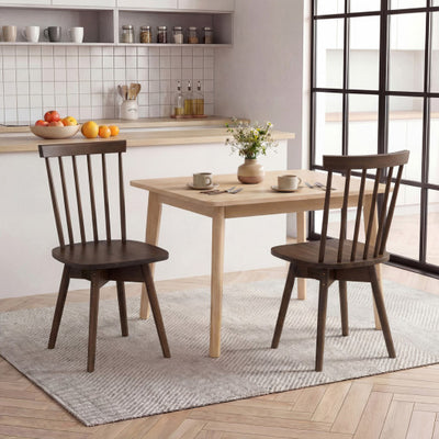 Windsor Dining Chairs Set of 2 Mid Century Rubber Wood Kitchen Chairs with Swivel Seat-Walnut