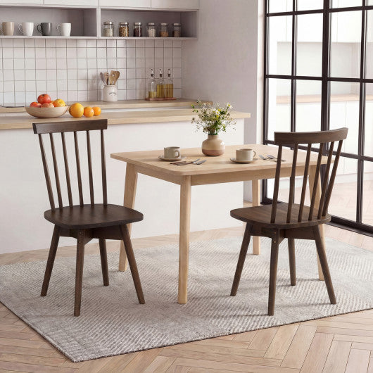Windsor Dining Chairs Set of 2 Mid Century Rubber Wood Kitchen Chairs with Swivel Seat-Walnut