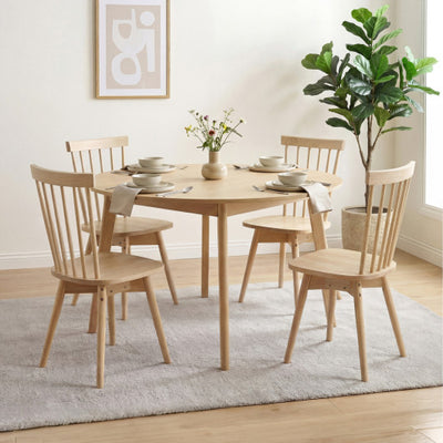 Windsor Dining Chairs Set of 4 Mid Century Rubber Wood Kitchen Chairs with Swivel Seat-Natural