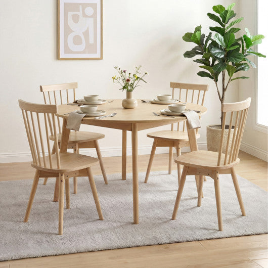 Windsor Dining Chairs Set of 4 Mid Century Rubber Wood Kitchen Chairs with Swivel Seat-Natural