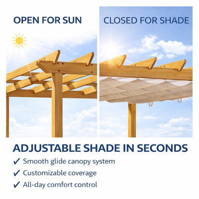 Shade N' Shelters 11' x 11' Cedar Wood Pergola with Adjustable Canopy