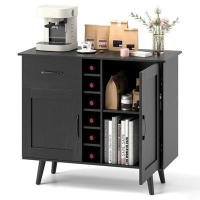 Modern Wine Bar Buffet Cabinet with 6-Bottle Wine Rack-Black
