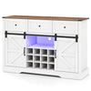 52 Inches Wine Bar Cabinet with LED Lights and Sliding Barn Doors-White