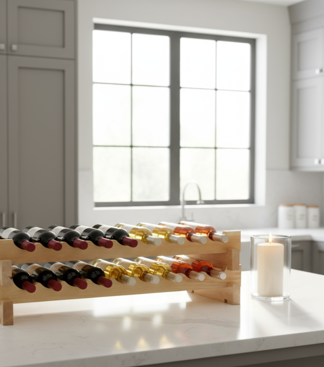 Stackable Custom Pine Wine Bottle Rack with Optional Tabletop Serving Stand