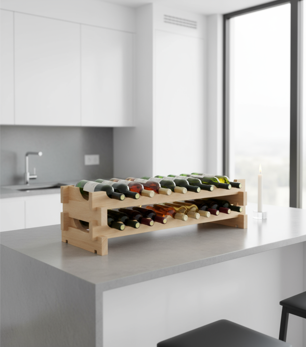Stackable Custom Pine Wine Bottle Rack with Optional Tabletop Serving Stand