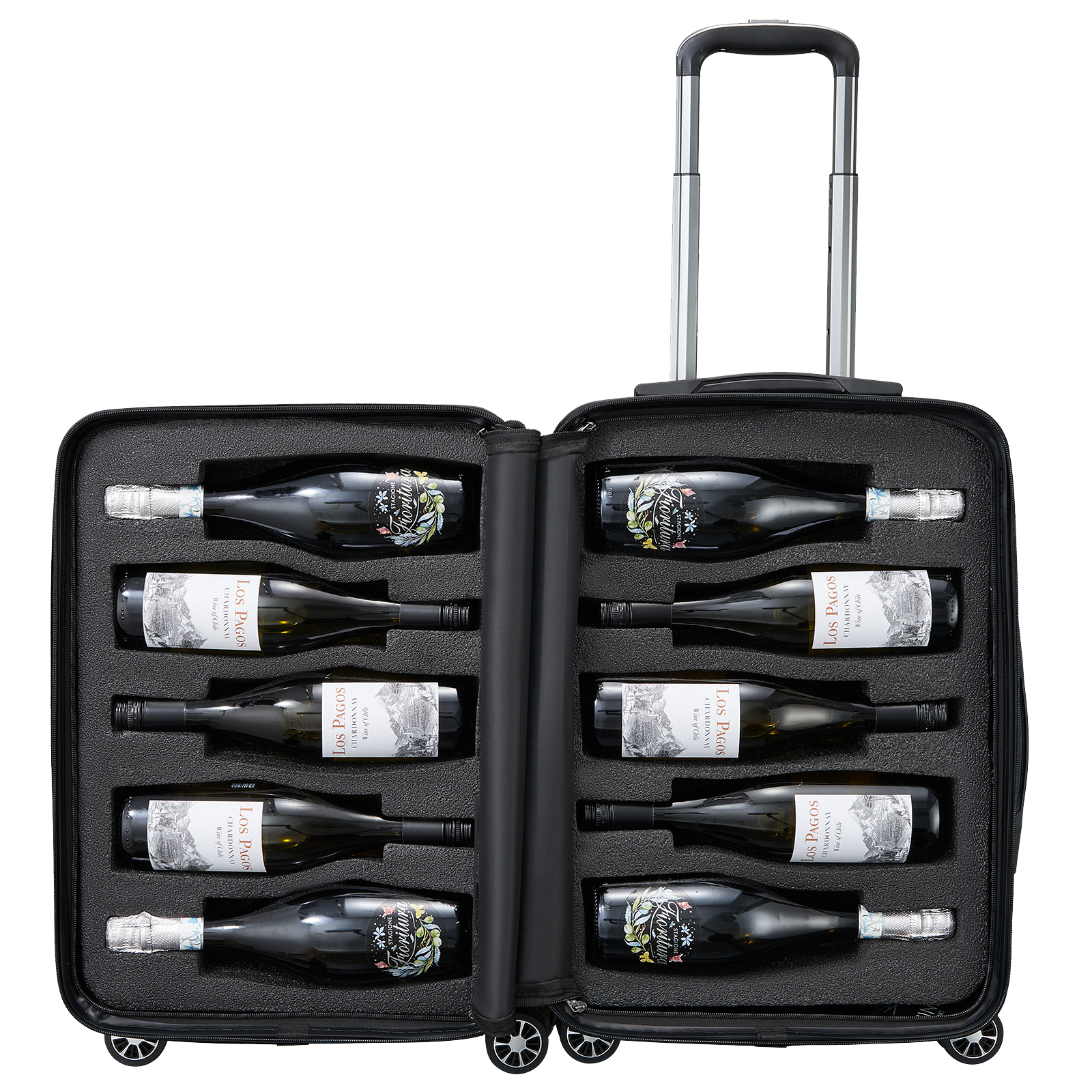 Wine Bottle Suitcase | Holds 10 Standard 750 ML Size Bottles | Universal Airplane Luggage Case, TSA Approved Wheeled Bag For Professionals and Consumers, Gift For Wine Lovers & Connoisseurs (24 IN)