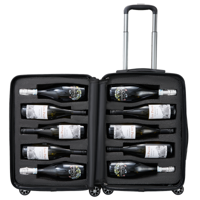 Wine Bottle Suitcase | Holds 10 Standard 750 ML Size Bottles | Universal Airplane Luggage Case, TSA Approved Wheeled Bag For Professionals and Consumers, Gift For Wine Lovers & Connoisseurs (24 IN)
