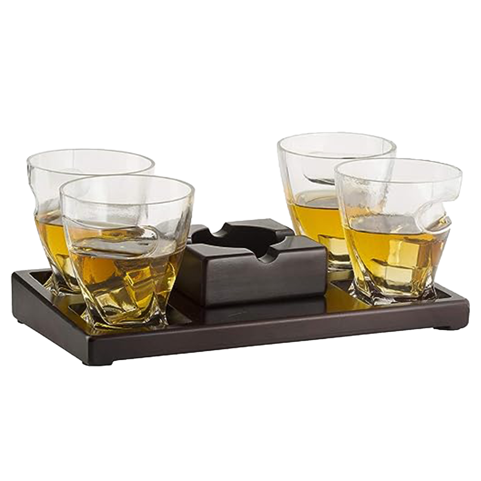 The Wine Savant Cigar Glasses Tray & Ash Tray, 4 Whiskey Cigar Glasses Slot to Hold Cigar, Whiskey Glass Gift Set, Cigar Rest, Accessory Set Gift for Dad, Men Home Office Decor Gifts, Man Cave