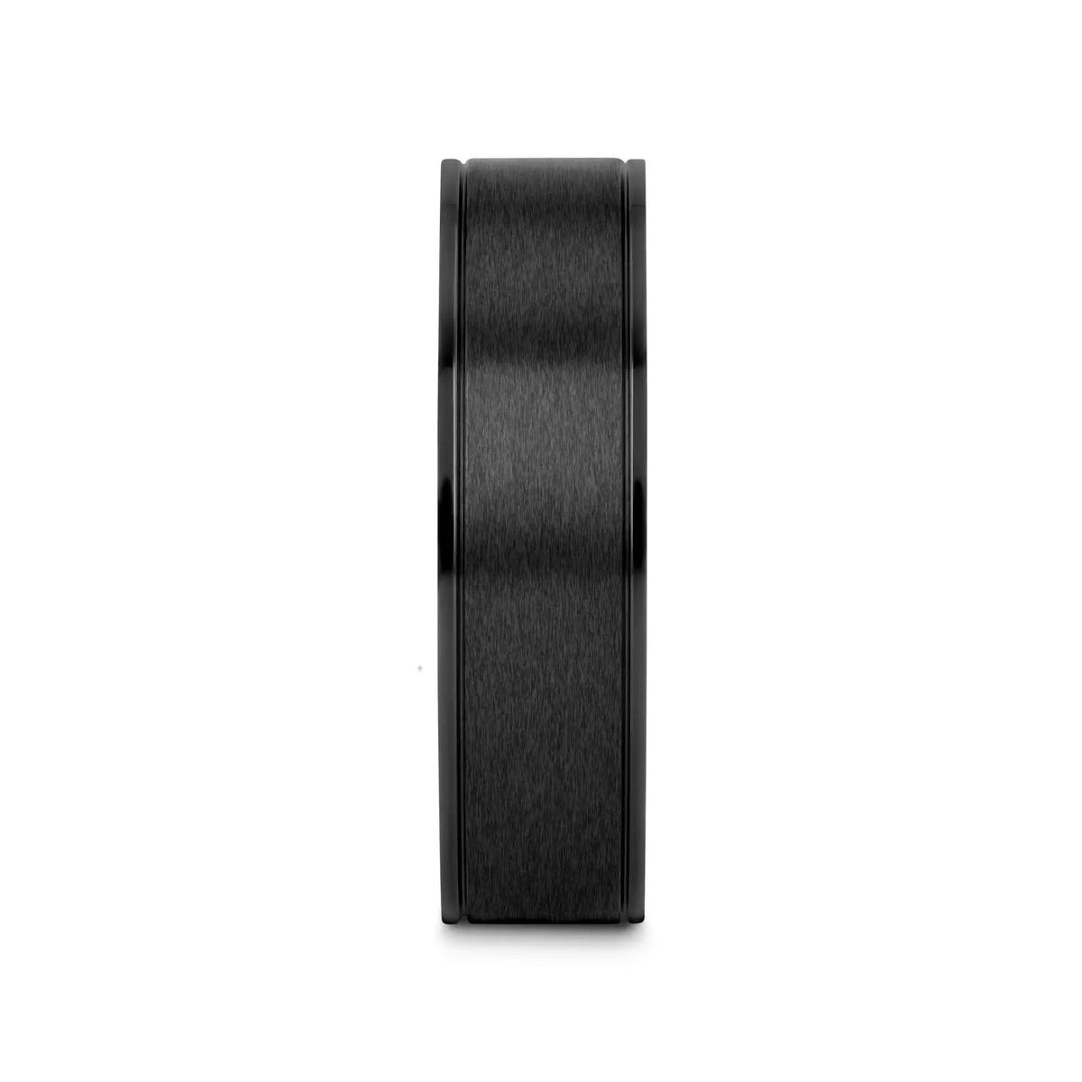 WOLFGANG Black Titanium Brushed Finish Men’s Wedding Ring with Polished Dual Offset Grooves – 6mm & 8mm