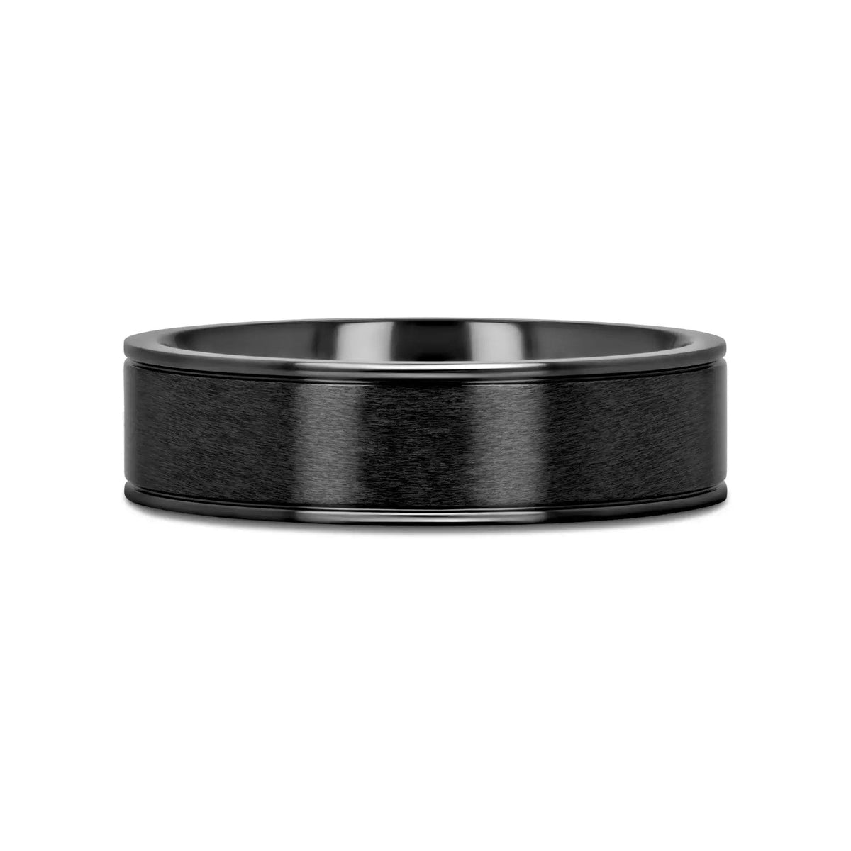 WOLFGANG Black Titanium Brushed Finish Men’s Wedding Ring with Polished Dual Offset Grooves – 6mm & 8mm