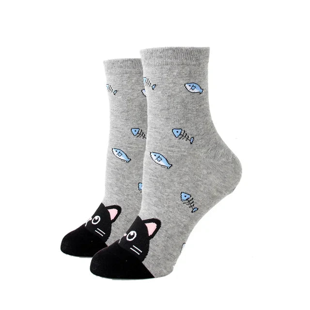 Women Socks New Funny Cute Cartoon Animal Cat Dog Parrot Novelty