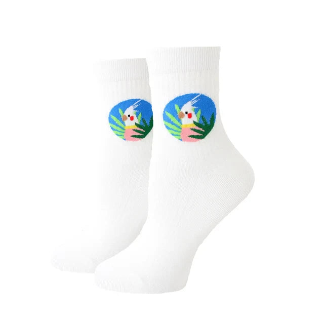 Women Socks New Funny Cute Cartoon Animal Cat Dog Parrot Novelty