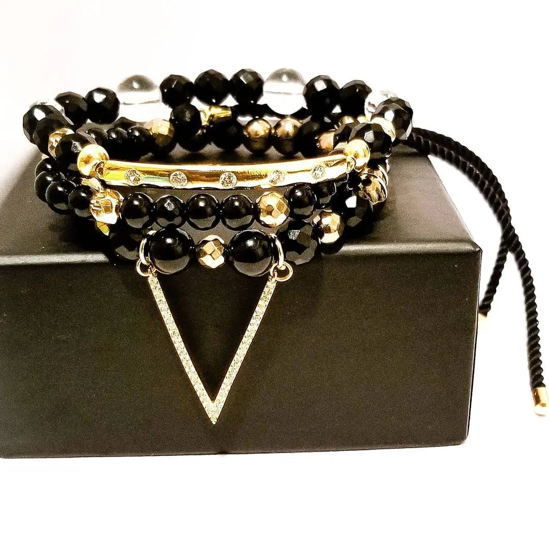 Women's Onyx and Gold Hematite Set