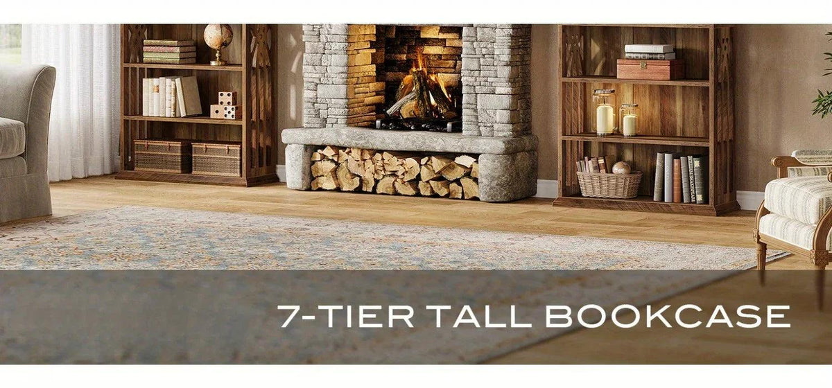 Wood Bookcase 6-Tier 75-Inch Brown Freestanding Shelves