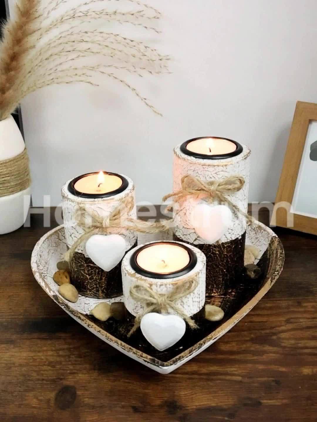 Wood Candlestick - White Rustic Farmhouse Tea Light Holders