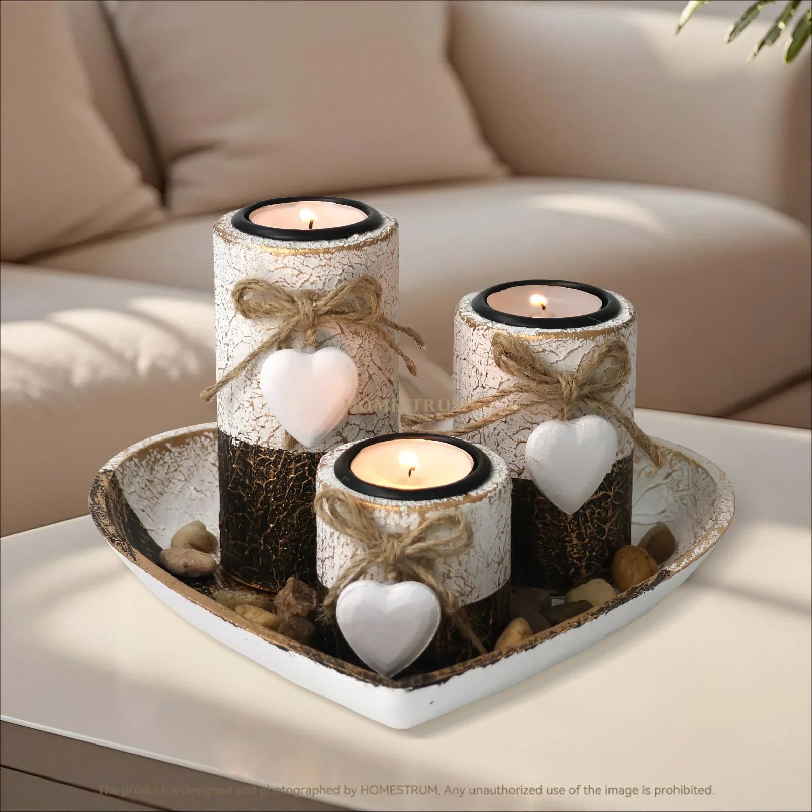Wood Candlestick - White Rustic Farmhouse Tea Light Holders