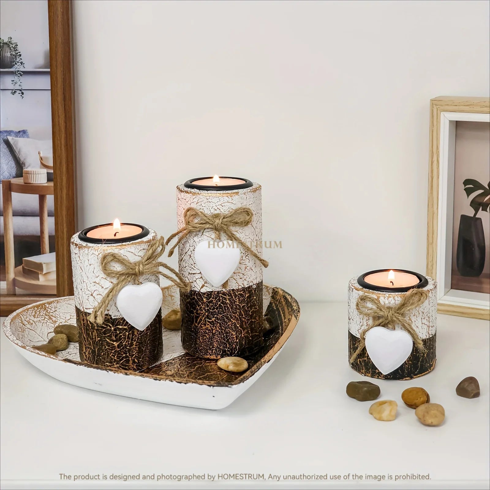 Wood Candlestick - White Rustic Farmhouse Tea Light Holders
