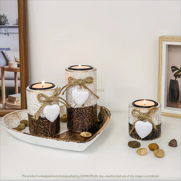 Wood Candlestick - White Rustic Farmhouse Tea Light Holders