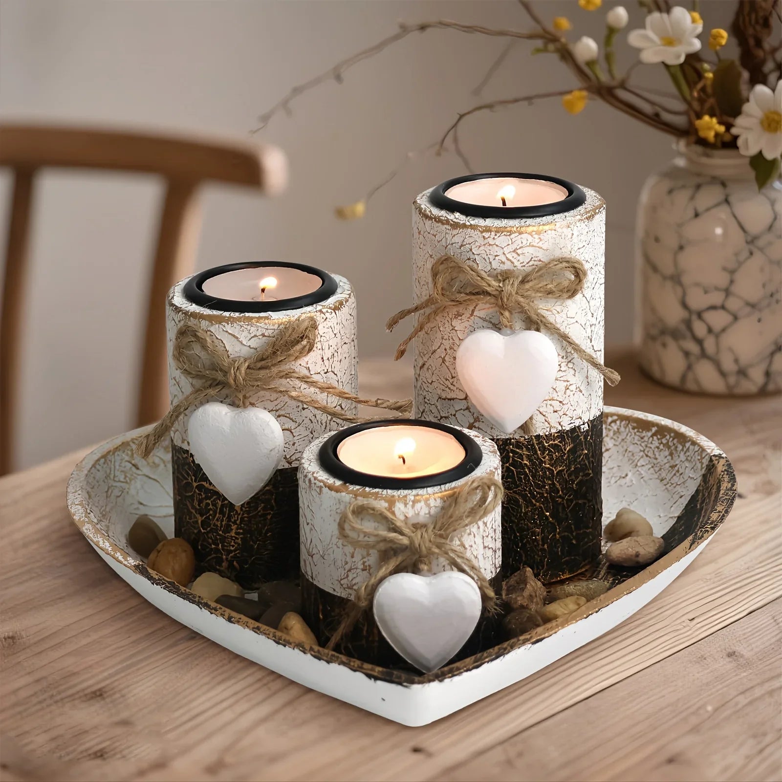 Wood Candlestick - White Rustic Farmhouse Tea Light Holders