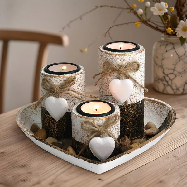 Wood Candlestick - White Rustic Farmhouse Tea Light Holders