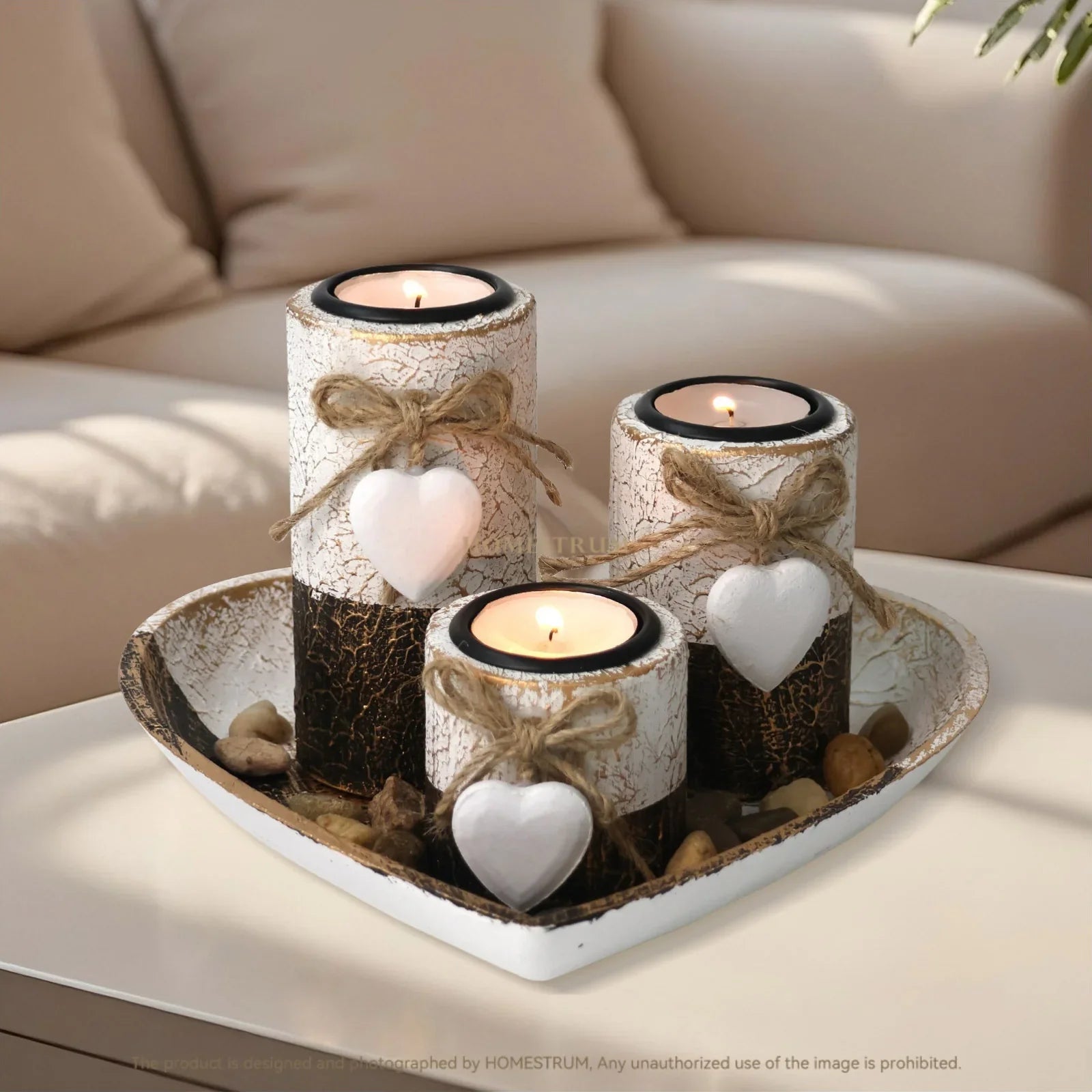 Wood Candlestick - White Rustic Farmhouse Tea Light Holders