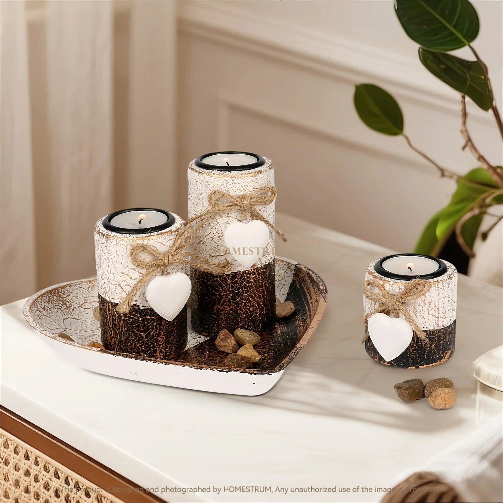Wood Candlestick - White Rustic Farmhouse Tea Light Holders