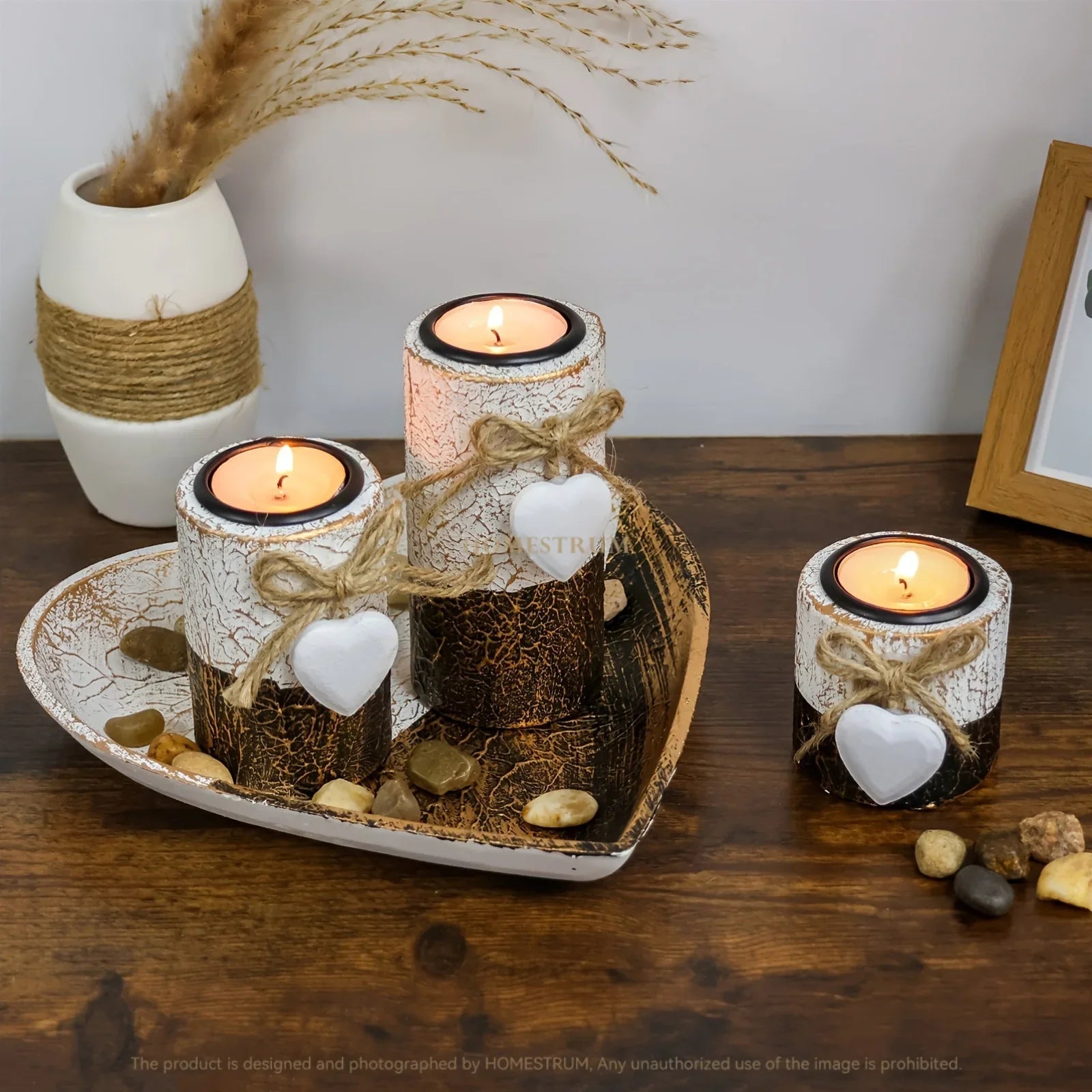 Wood Candlestick - White Rustic Farmhouse Tea Light Holders