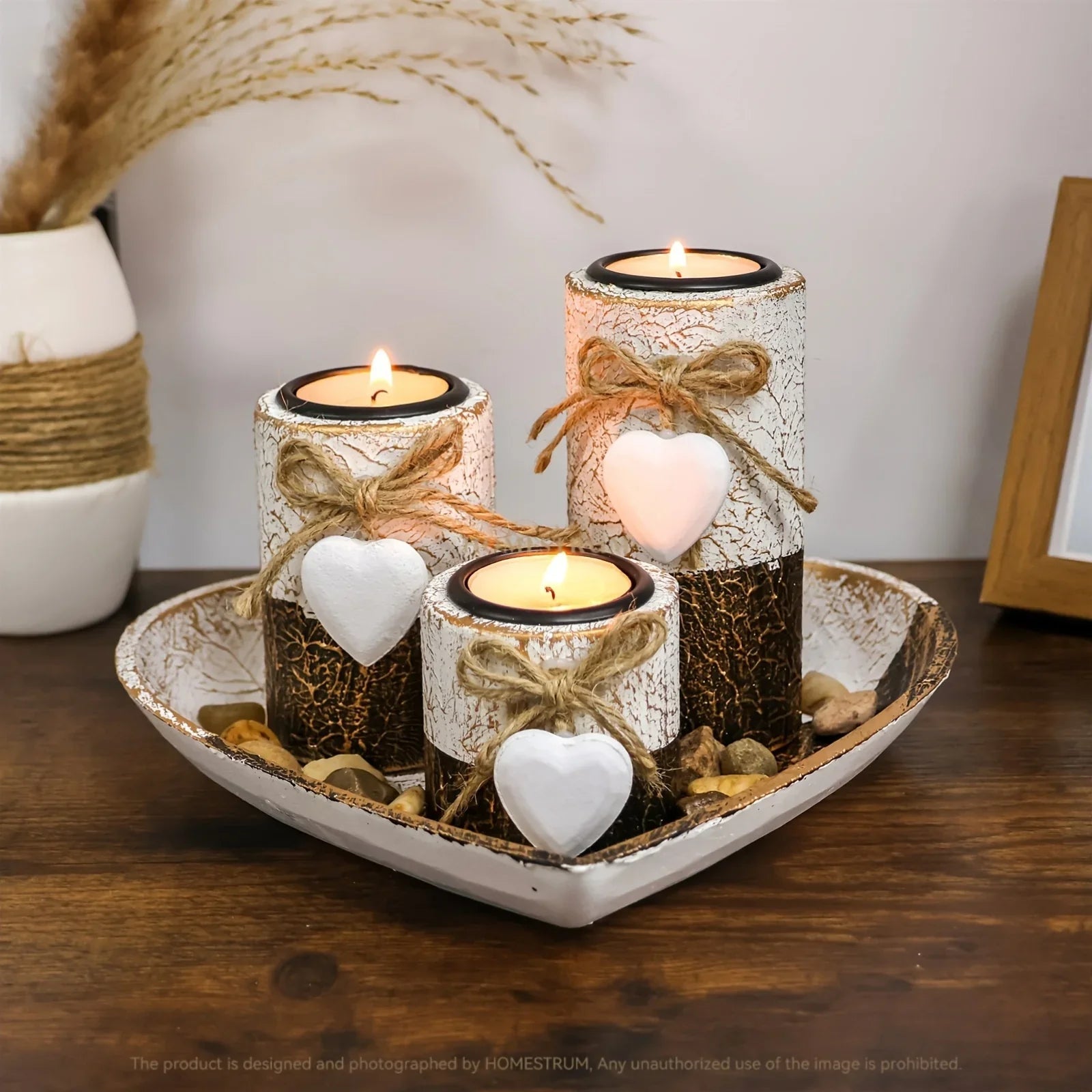 Wood Candlestick - White Rustic Farmhouse Tea Light Holders