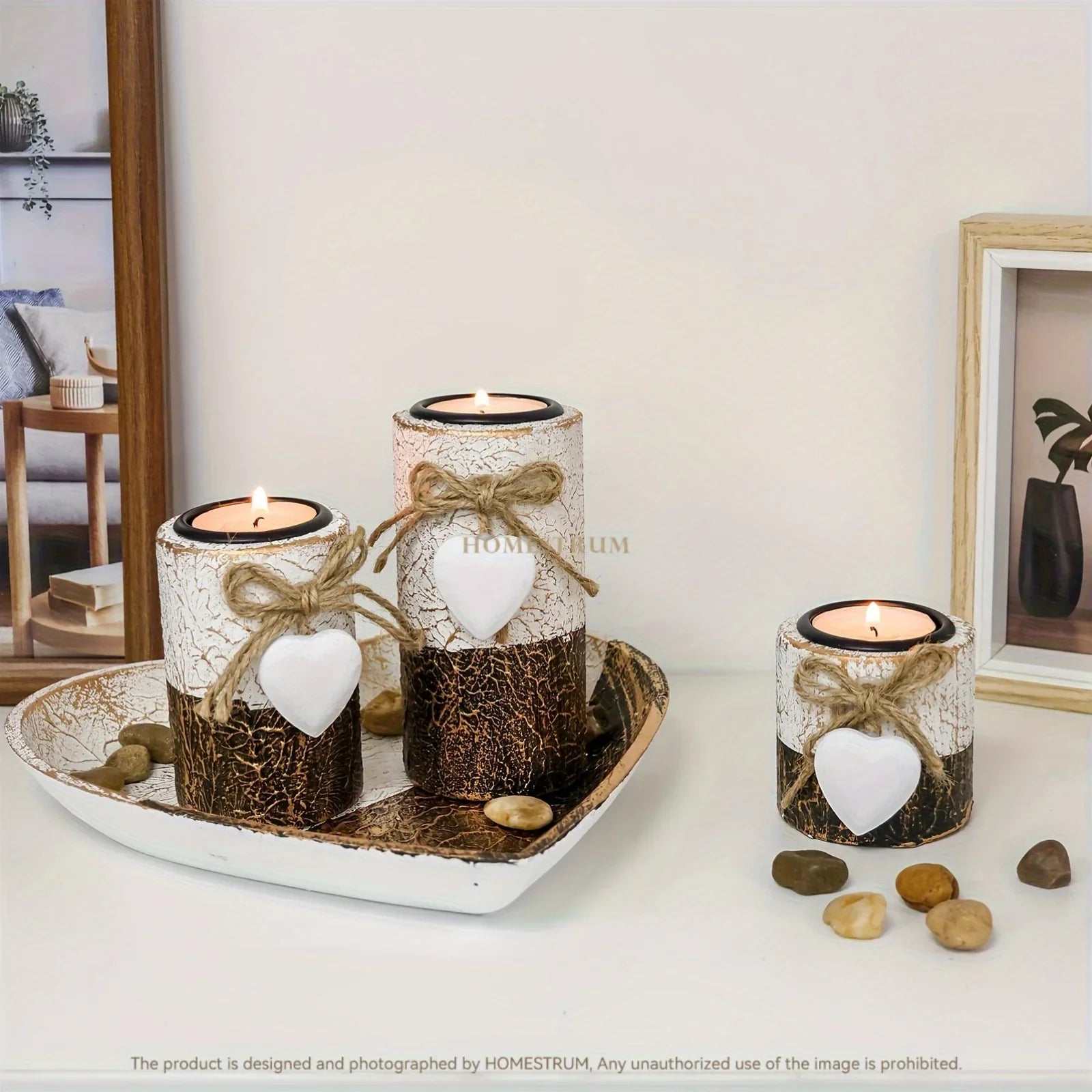 Wood Candlestick - White Rustic Farmhouse Tea Light Holders