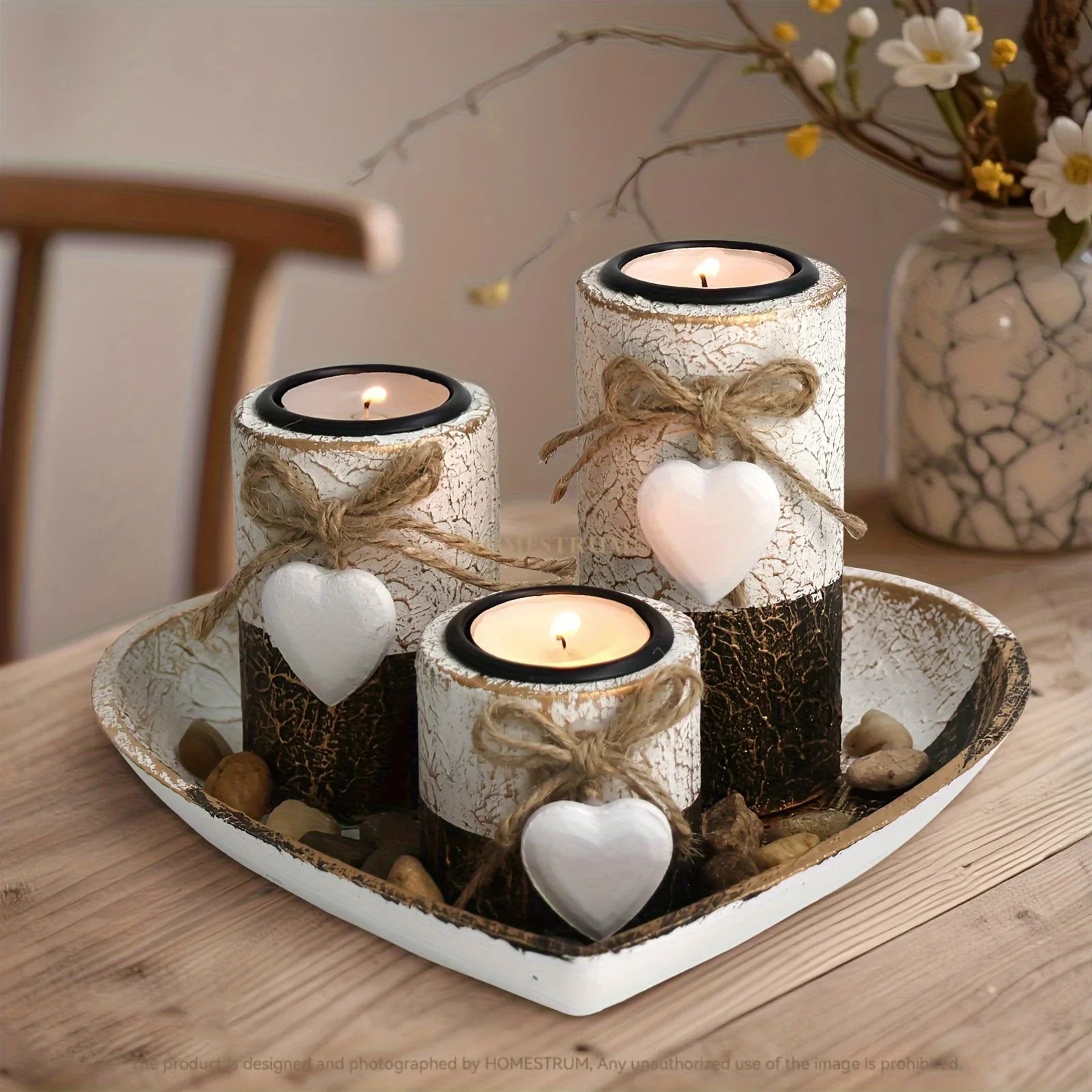 Wood Candlestick - White Rustic Farmhouse Tea Light Holders