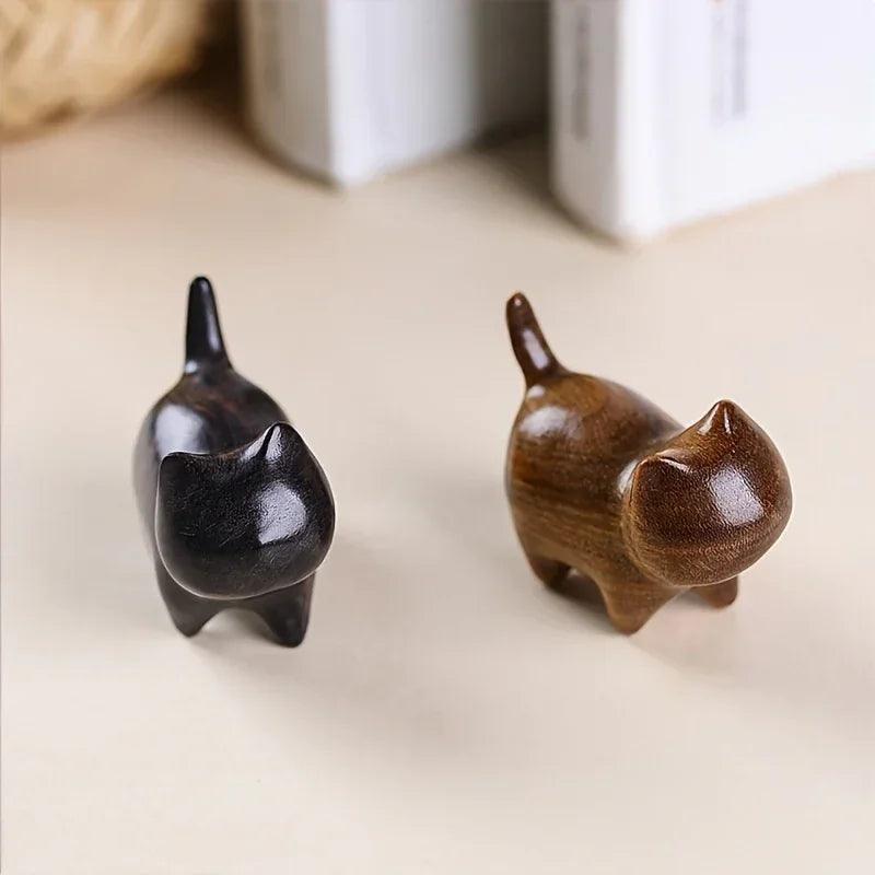 Wood Cat Statue Paperweight
